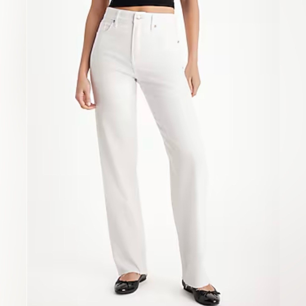Express high waisted white raw hem relaxed  Straight leg Jeans